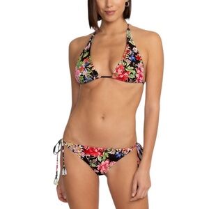 NEW Johnny Was Two Piece String Bikini Metalli Notte Black Pink Floral Size XL